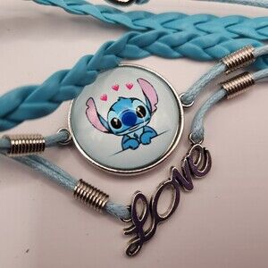 Lilo & Stitch Blue Multi Layer Braided Faux Leather Infinity Love Charm Bracelet